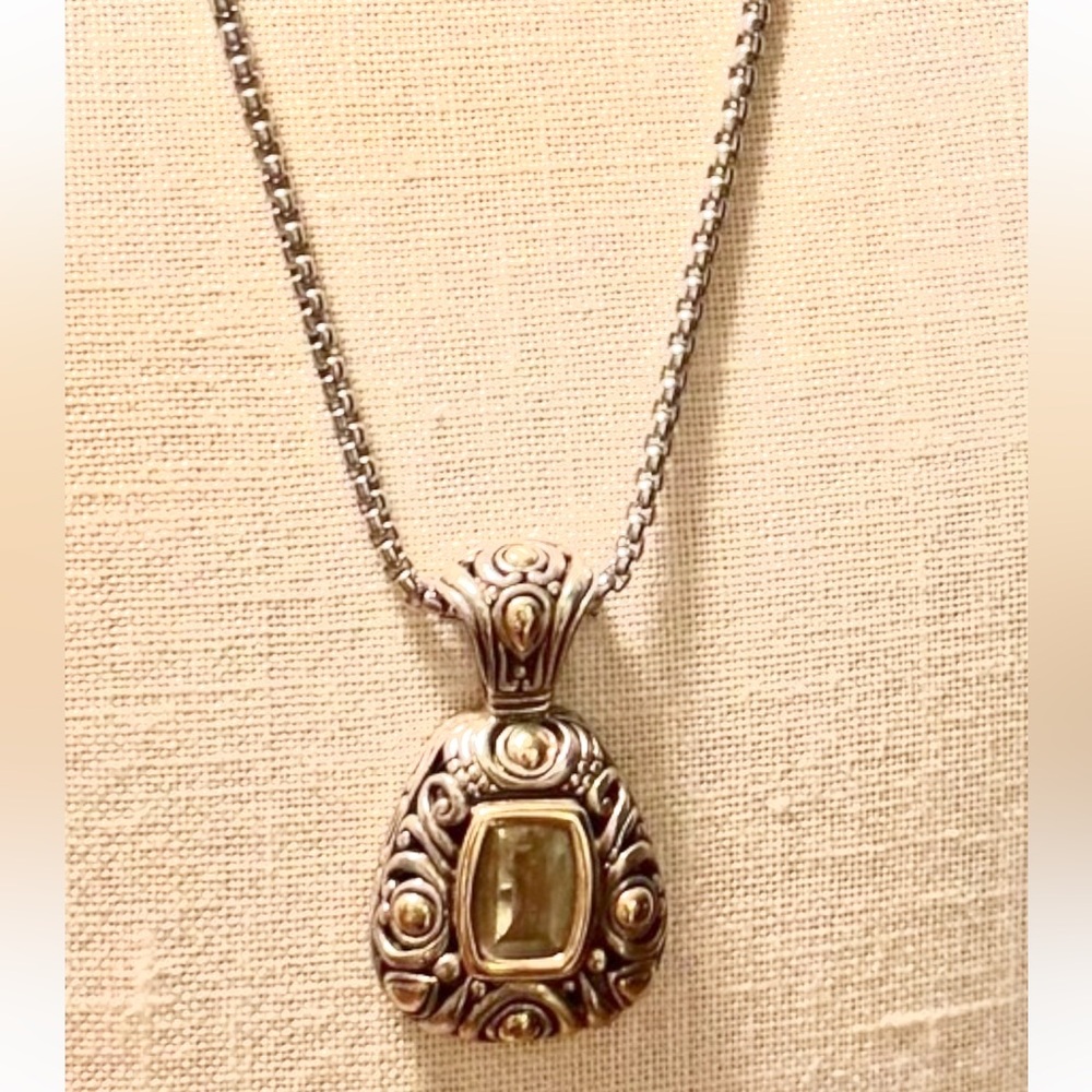 John Hardy Sterling Silver 18k Gold Peridot Large Slide Pendant & Necklace - Picture 3 of 13